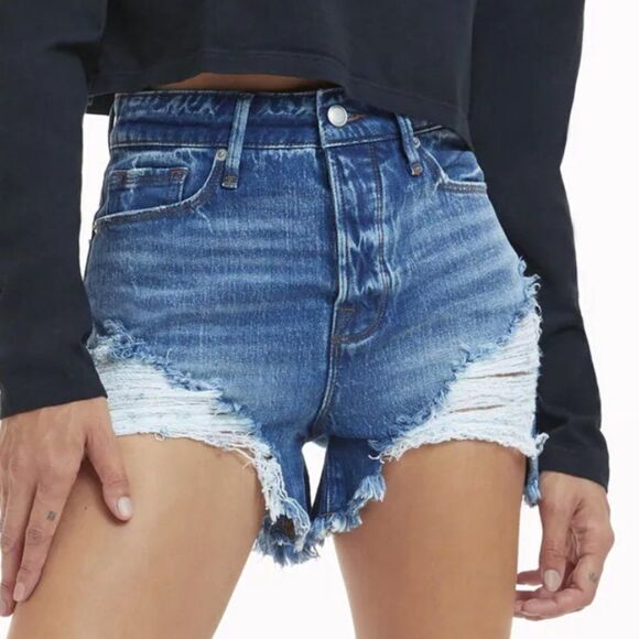 Good American Womens 00/24 Button Fly Distressed  Shorts - Picture 1 of 9